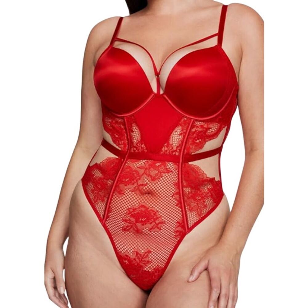 Victoria's Secret Bombshell Spicy Red Teddy Bodysuit Womens Xlarge